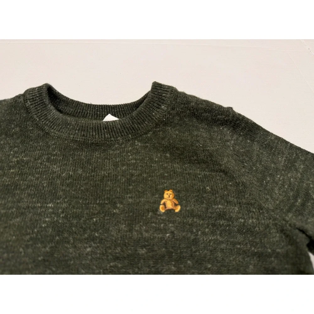 GAP Kids Sweater Bear Logo Knit 4T Green Heathered Crewneck Long Sleeve Pullover